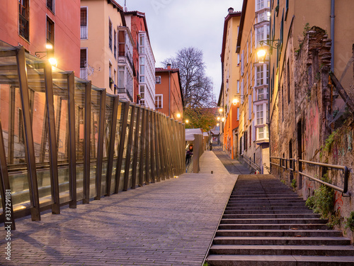 Escalator and stairway, access to the upper part of the Old Town in Vitoria-Gasteiz, Basque Country, Spain
