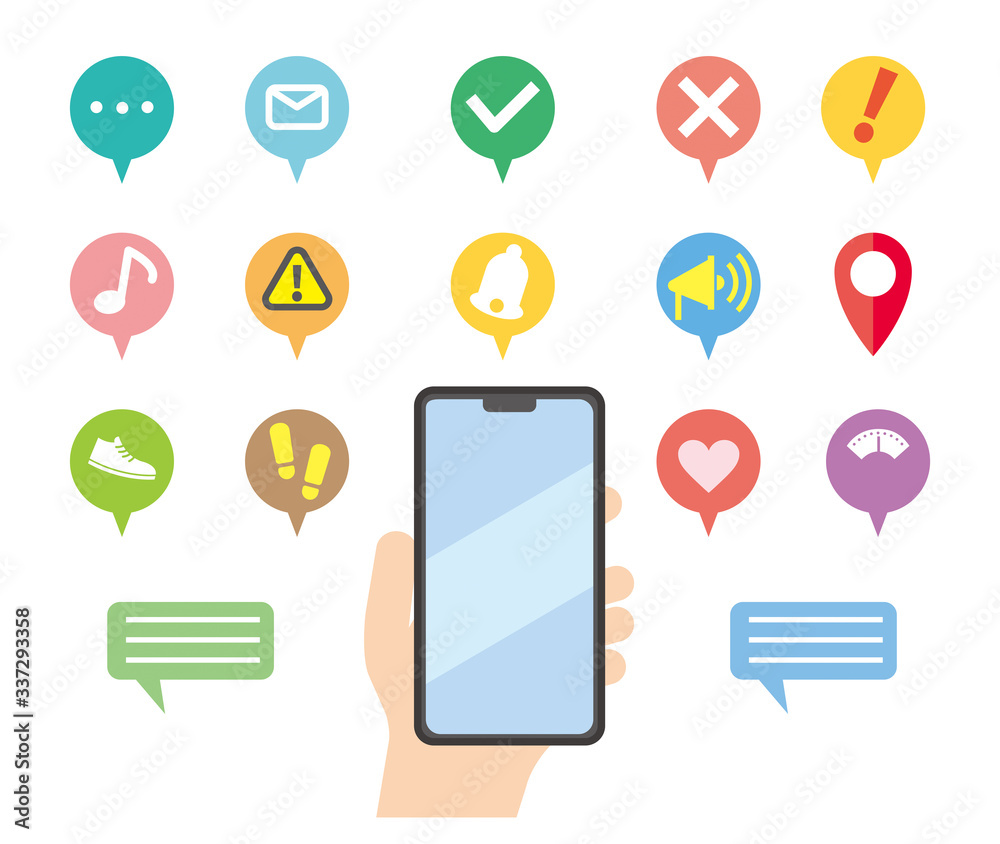 スマホを持つ手 通知 セット Stock Vector Adobe Stock