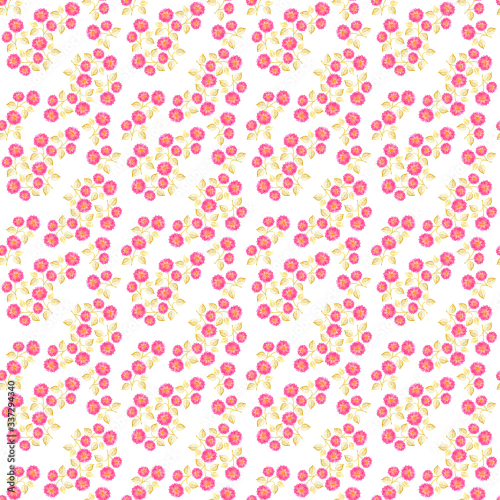 Seamless pattern with simple watercolor flowers. Endless background for wallpapers or fashion fabric.