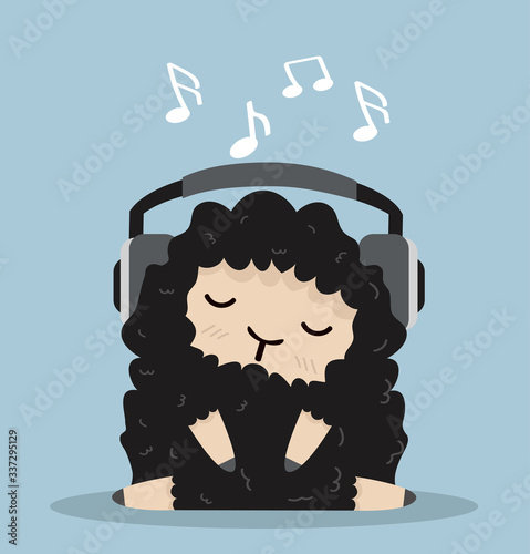 Cute sheep listening music vector