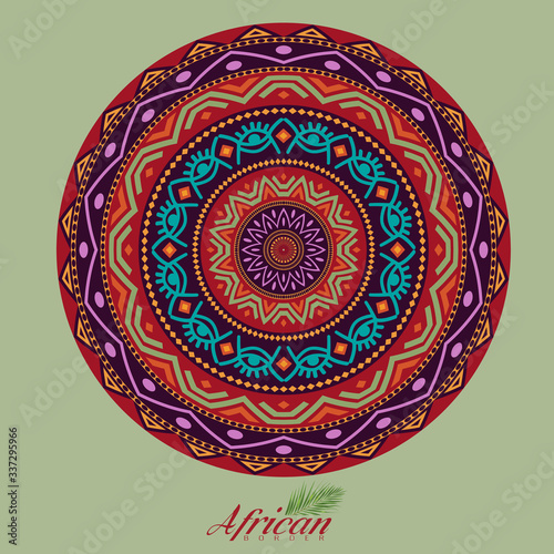 African round mandala with adinkra symbols. Antique pattern. Vector illustration.
