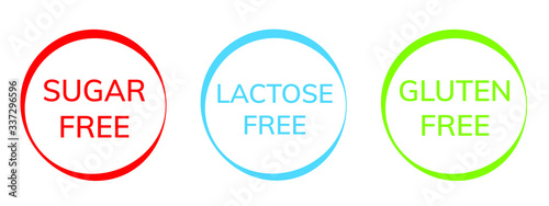 sugar free, lactose free, gluten free button vector