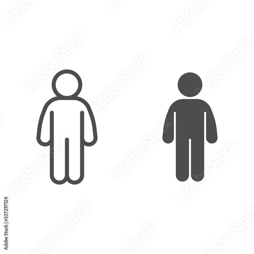 Man stand pose line and solid icon. Man in front pose arms down at the waist outline style pictogram on white background. Person standing silhouette for mobile concept and web design. Vector graphics.