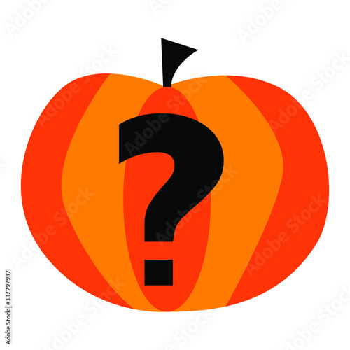 Pumpkin and question mark. Uncertainty on Halloween . Vector stock illustration.