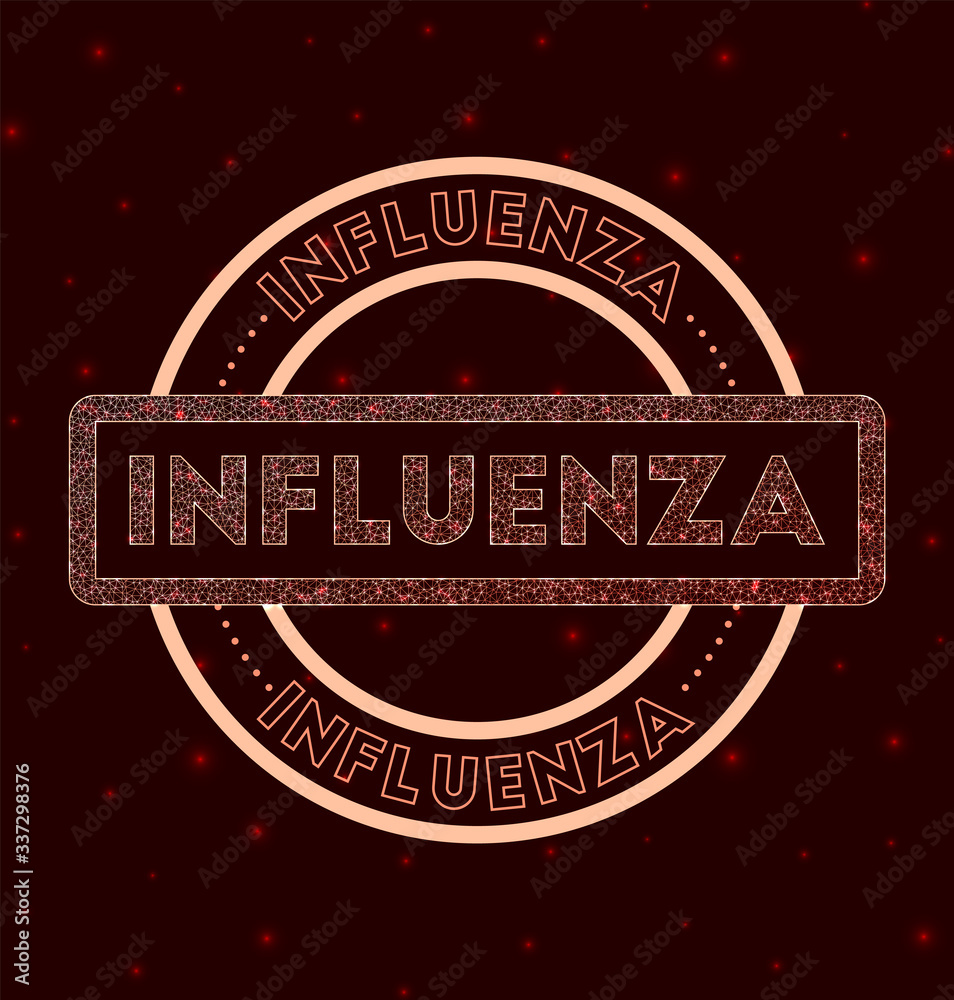 Influenza badge. Glowing geometric round influenza sign. Vector illustration.