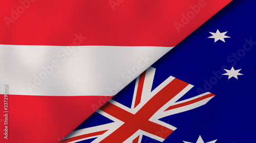 The flags of Austria and Australia. News, reportage, business background. 3d illustration
