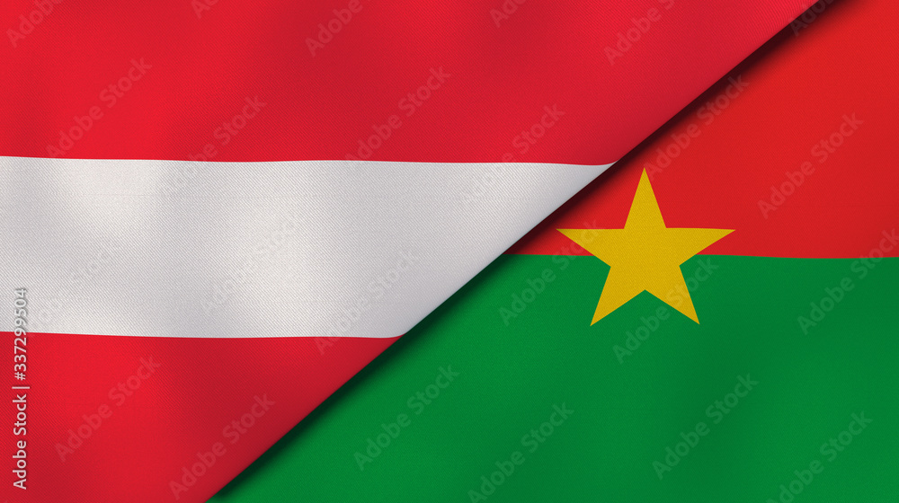 The flags of Austria and Burkina Faso. News, reportage, business background. 3d illustration The flags of Austria and Burkina Faso. News, reportage, business background. 3d illustration