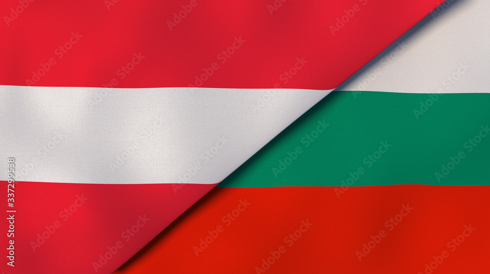 The flags of Austria and Bulgaria. News, reportage, business background. 3d illustration