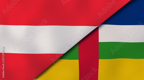 The flags of Austria and Central African Republic. News  reportage  business background. 3d illustration