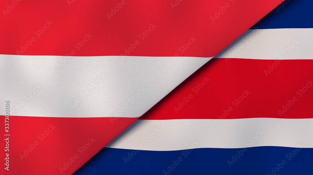 The flags of Austria and Costa Rica. News, reportage, business background. 3d illustration