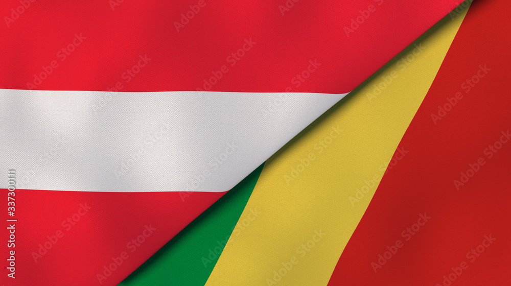 The flags of Austria and Congo. News, reportage, business background. 3d illustration