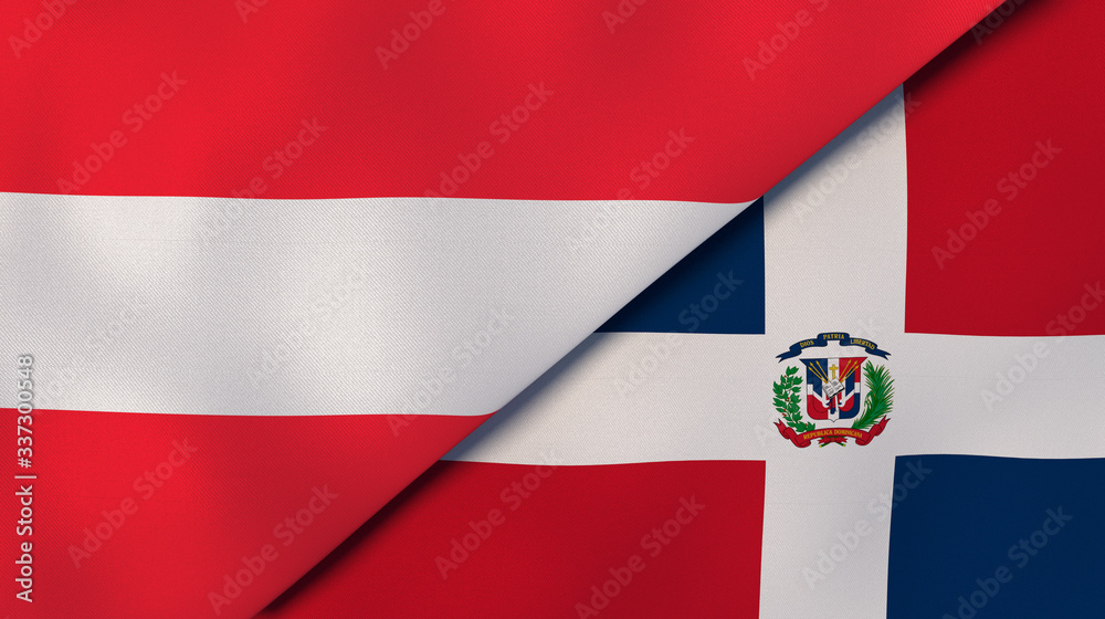 Fototapeta premium The flags of Austria and Dominican Republic. News, reportage, business background. 3d illustration