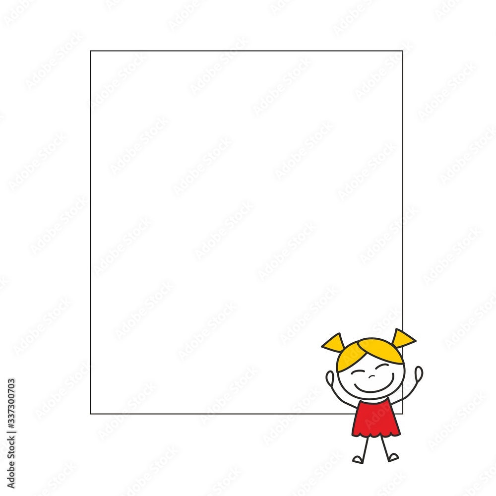 Happy little girl with white background banner for kids menu, kindergarten or preschool. Vector illustration isolated on white background Happy little girl with white background banner for kids menu, kindergarten or preschool. Vector illustration isolated on white background