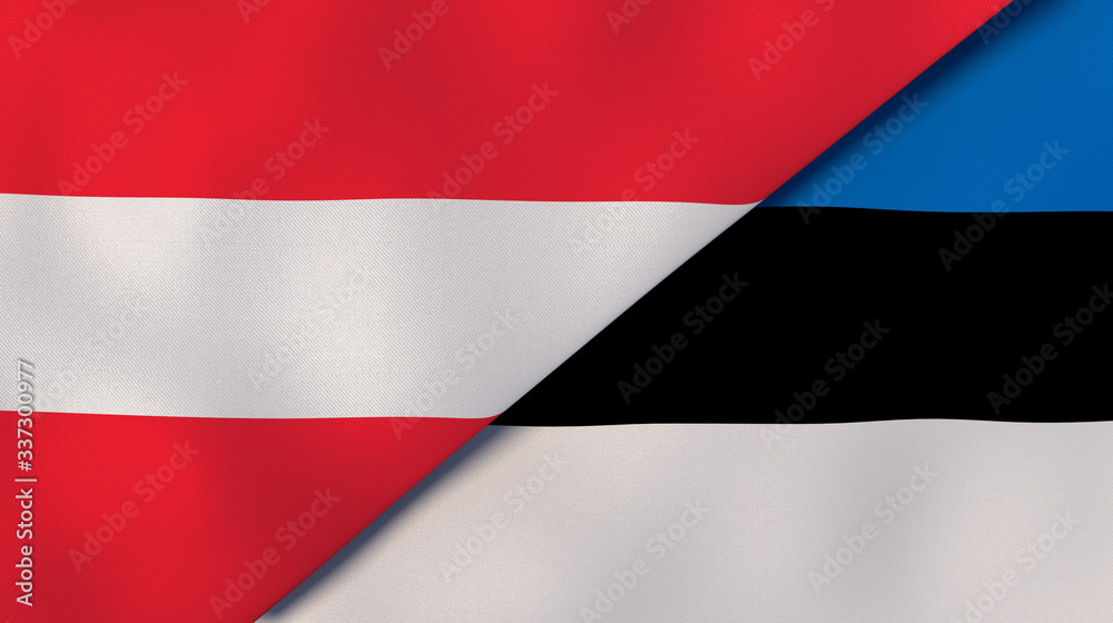The flags of Austria and Estonia. News, reportage, business background. 3d illustration