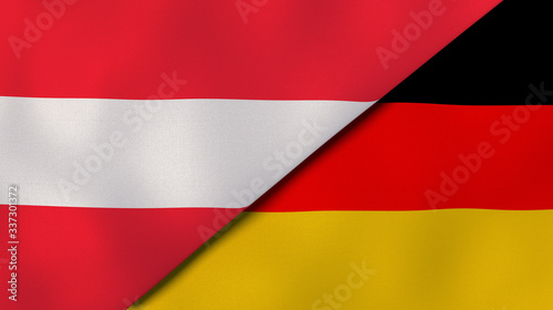 The flags of Austria and Germany. News, reportage, business background. 3d illustration