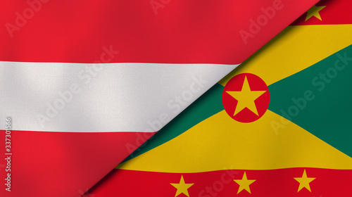 The flags of Austria and Grenada. News, reportage, business background. 3d illustration