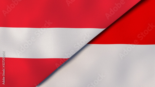 The flags of Austria and Indonesia. News, reportage, business background. 3d illustration