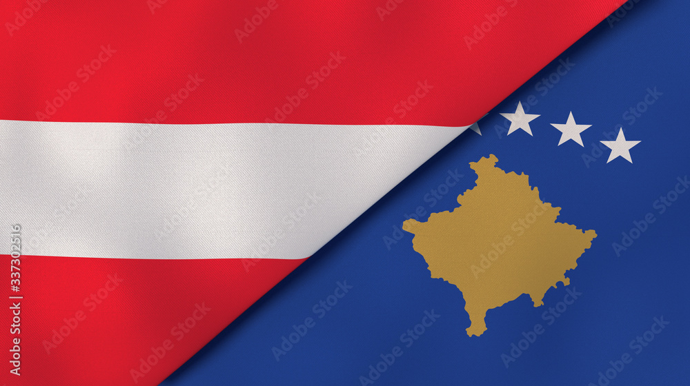 The flags of Austria and Kosovo. News, reportage, business background. 3d illustration