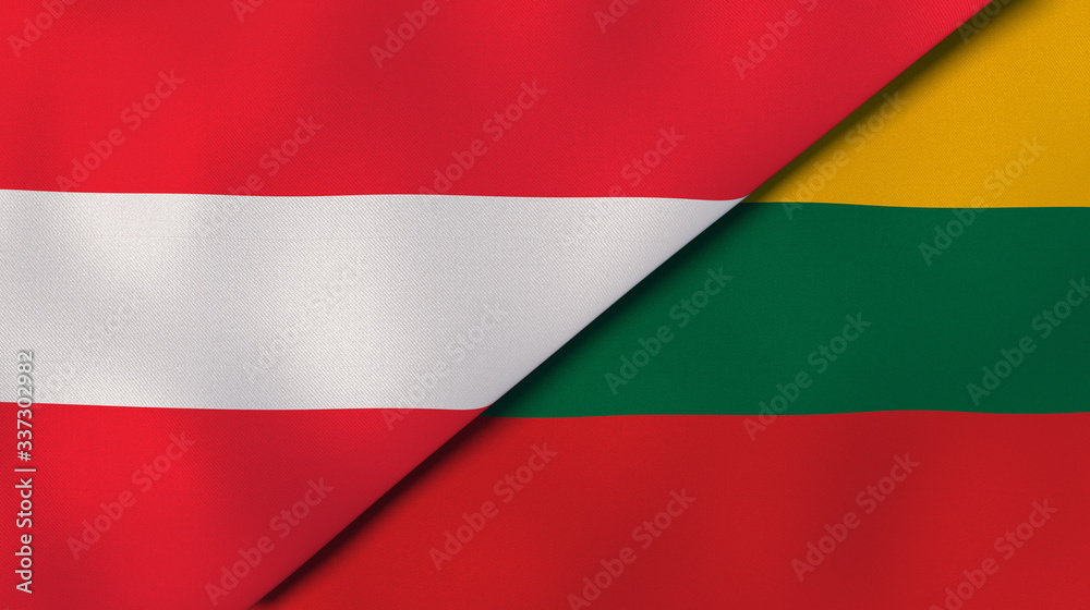 Fototapeta premium The flags of Austria and Lithuania. News, reportage, business background. 3d illustration