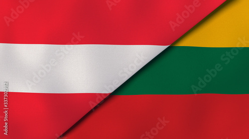 The flags of Austria and Lithuania. News, reportage, business background. 3d illustration