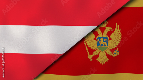 The flags of Austria and Montenegro. News, reportage, business background. 3d illustration