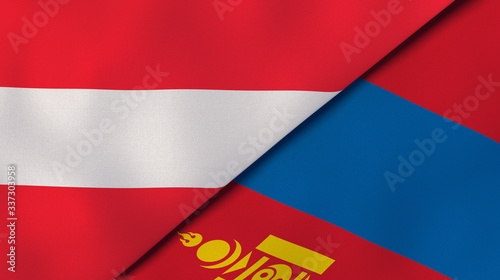 The flags of Austria and Mongolia. News, reportage, business background. 3d illustration