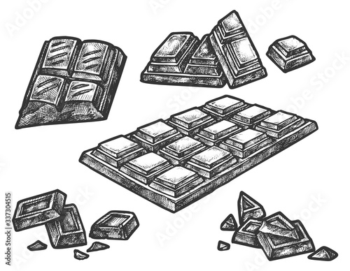 Sketch illustration broken pieces of chocolate bar