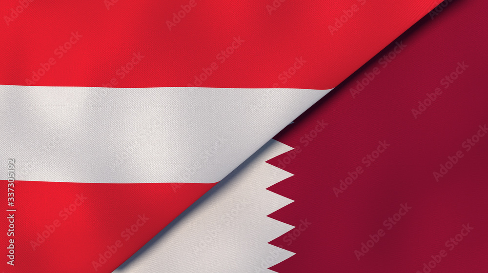 The flags of Austria and Qatar. News, reportage, business background. 3d illustration