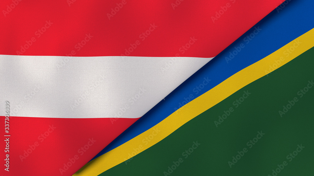 The flags of Austria and Solomon Islands. News, reportage, business background. 3d illustration