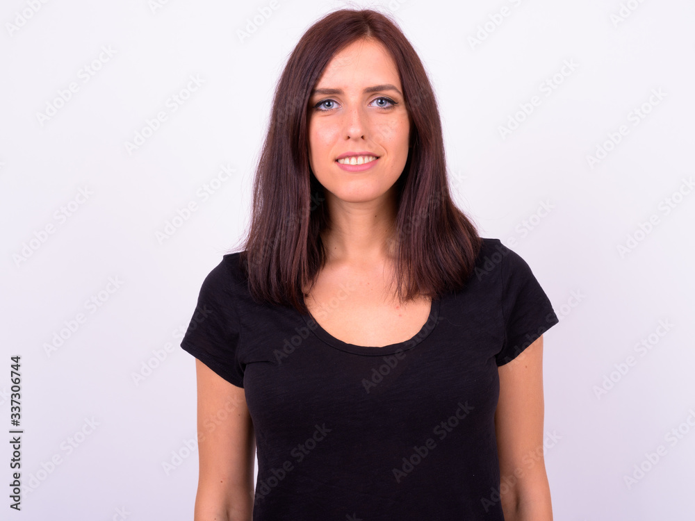 Portrait of happy young beautiful woman smiling Portrait of happy young beautiful woman smiling