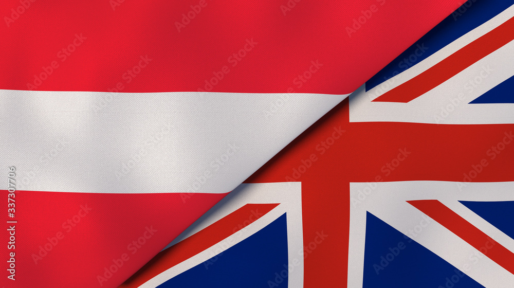 The flags of Austria and United Kingdom. News, reportage, business background. 3d illustration The flags of Austria and United Kingdom. News, reportage, business background. 3d illustration
