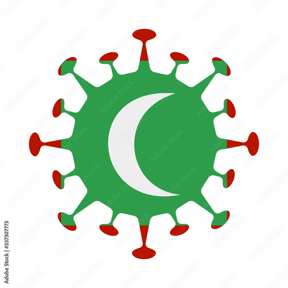 Maldives flag in virus shape. Vector illustration of national emblem in coronavirus shape. Maldives flag in virus shape. Vector illustration of national emblem in coronavirus shape.