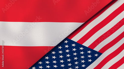 The flags of Austria and United States. News, reportage, business background. 3d illustration