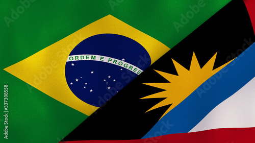 The flags of Brazil and Antigua and Barbuda. News, reportage, business background. 3d illustration