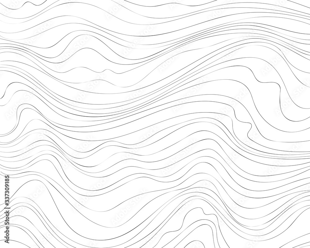 Wave lines pattern. Thin black wavy lines isolated on white background. Abstract vector texture for graphic design