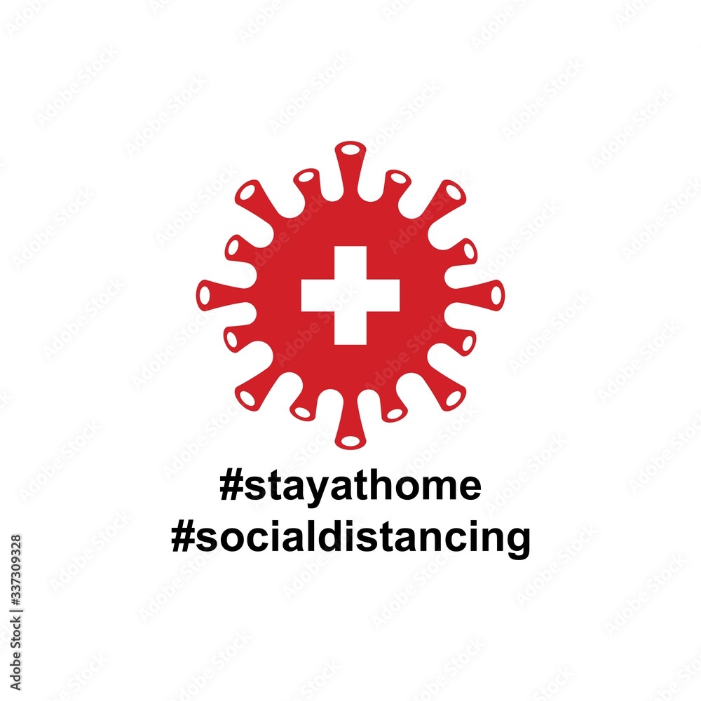 Fototapeta premium Swiss Flag in virus cells. Vector illustration of virus , bacteria, fungi and infections isolated on white background. with hastag stay at home and social distancing