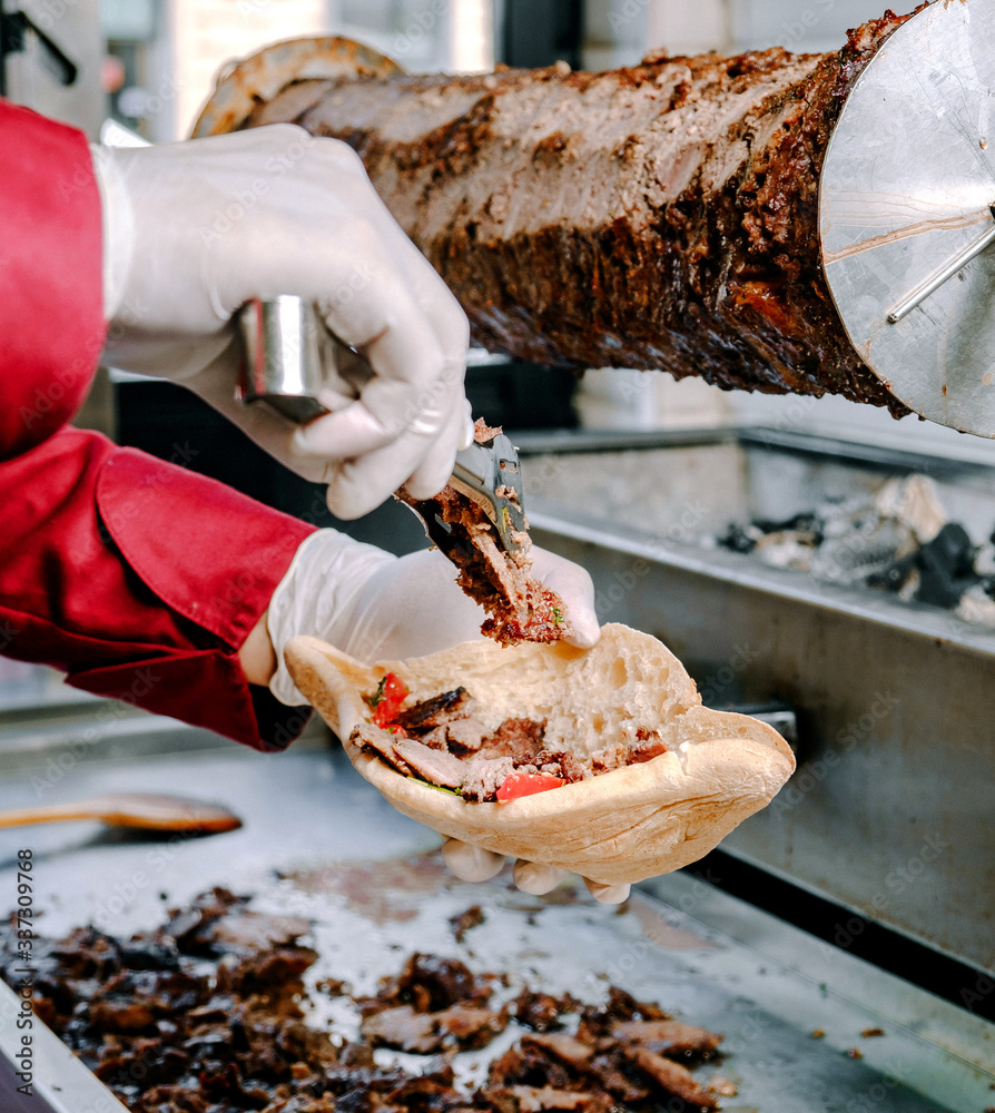 meat doner with bread on the table meat doner with bread on the table
