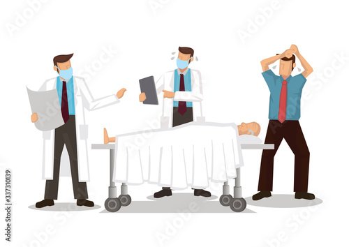 Doctors busy with chaos in the hospital. Concept of coronavirus outbreak or pandemic.