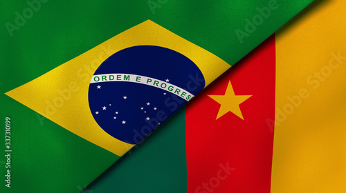 The flags of Brazil and Cameroon. News, reportage, business background. 3d illustration photo