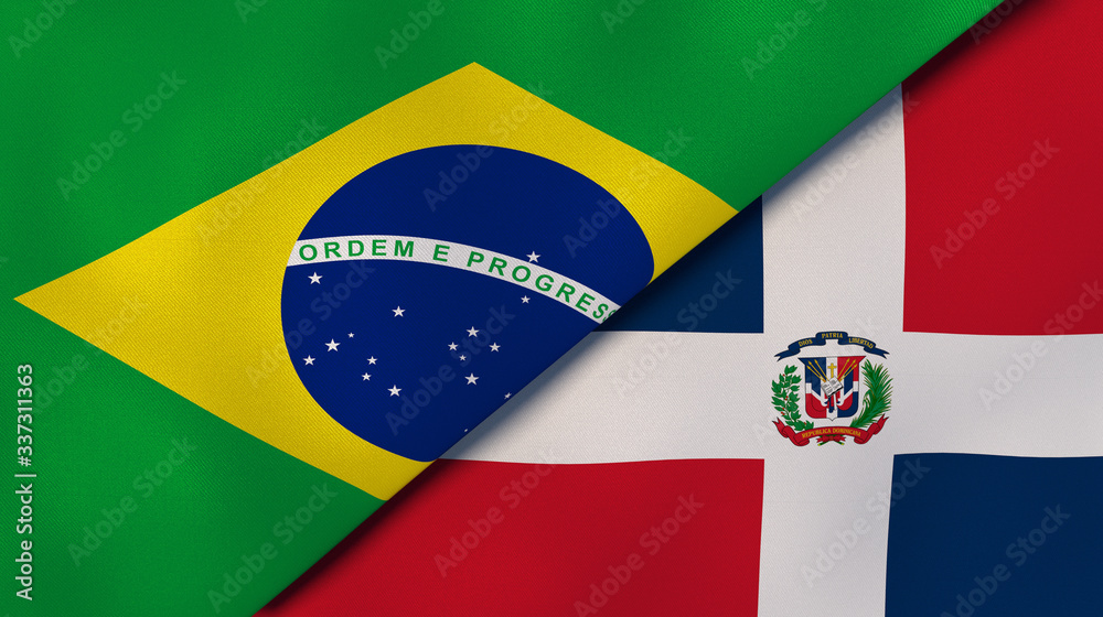 Fototapeta premium The flags of Brazil and Dominican Republic. News, reportage, business background. 3d illustration