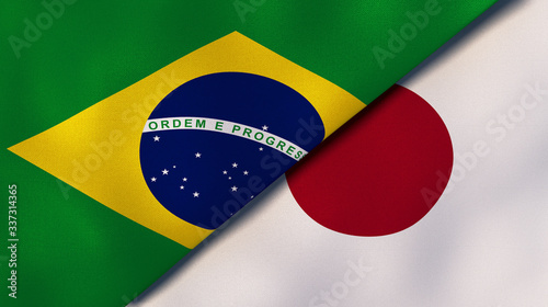 The flags of Brazil and Japan. News, reportage, business background. 3d illustration