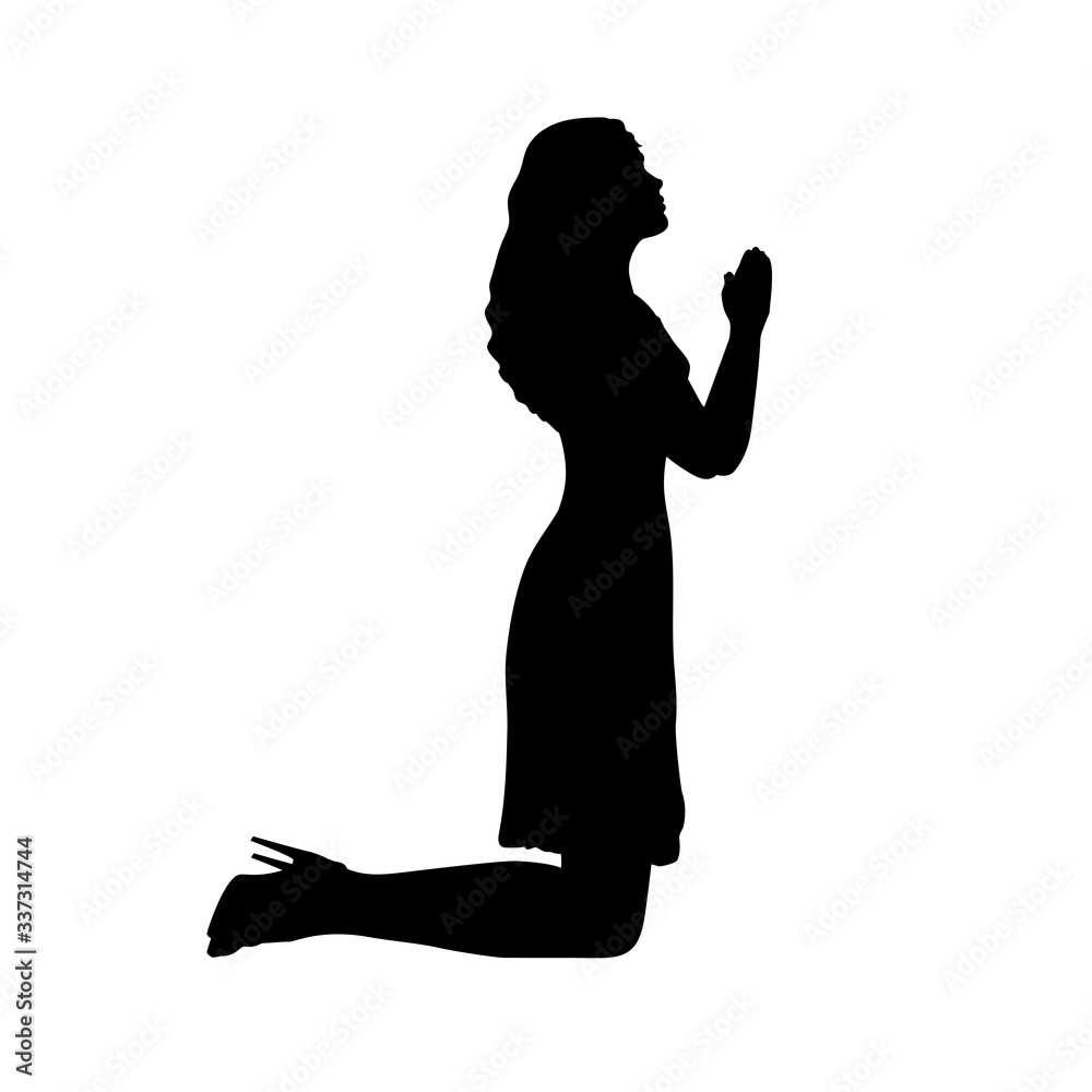 Мем девушка на коленях Silhouette woman kneeling praying Векторный объект Stock Adobe Stock