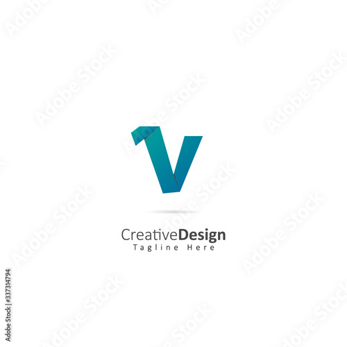 Paper Vector Letter V Logo with fold effect letters. Design Vector Illustration Logo template