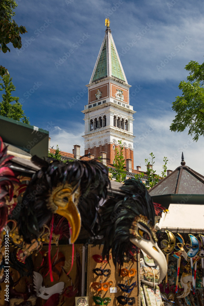 Obraz premium Campanile with Venetian Maska Market, Venice / Italy