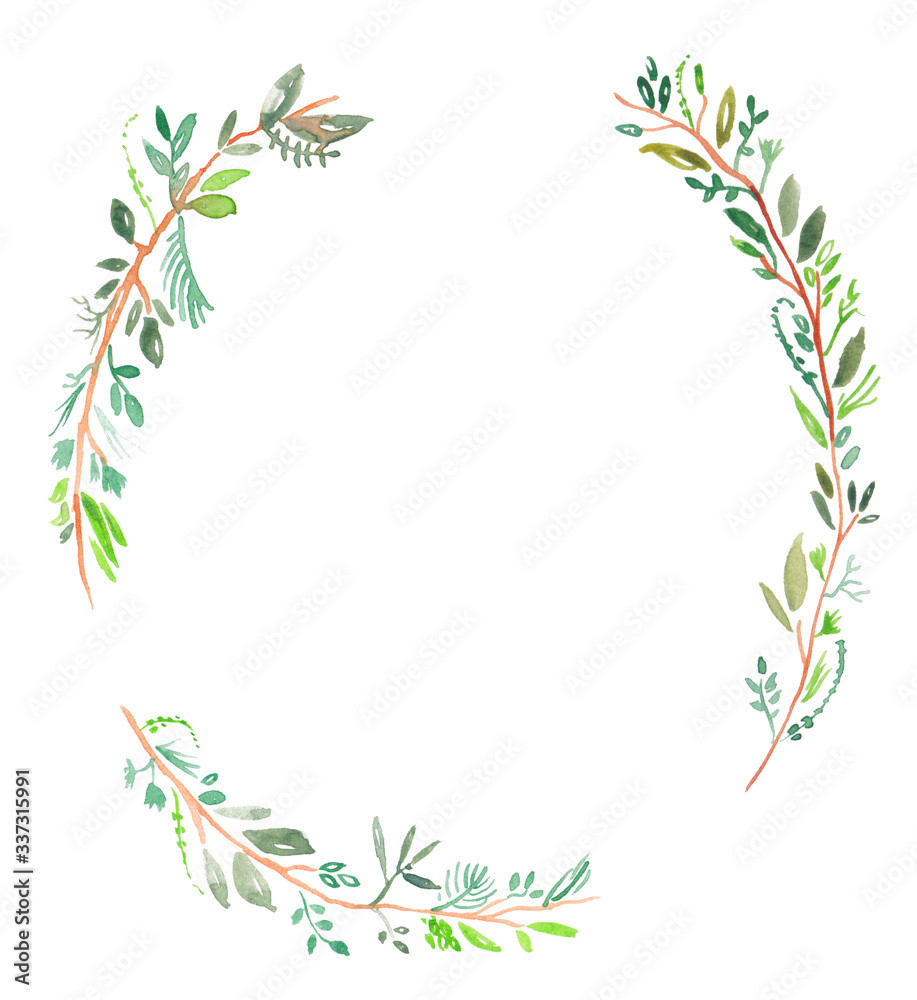 Open Leaf wreath painted in Watercolor