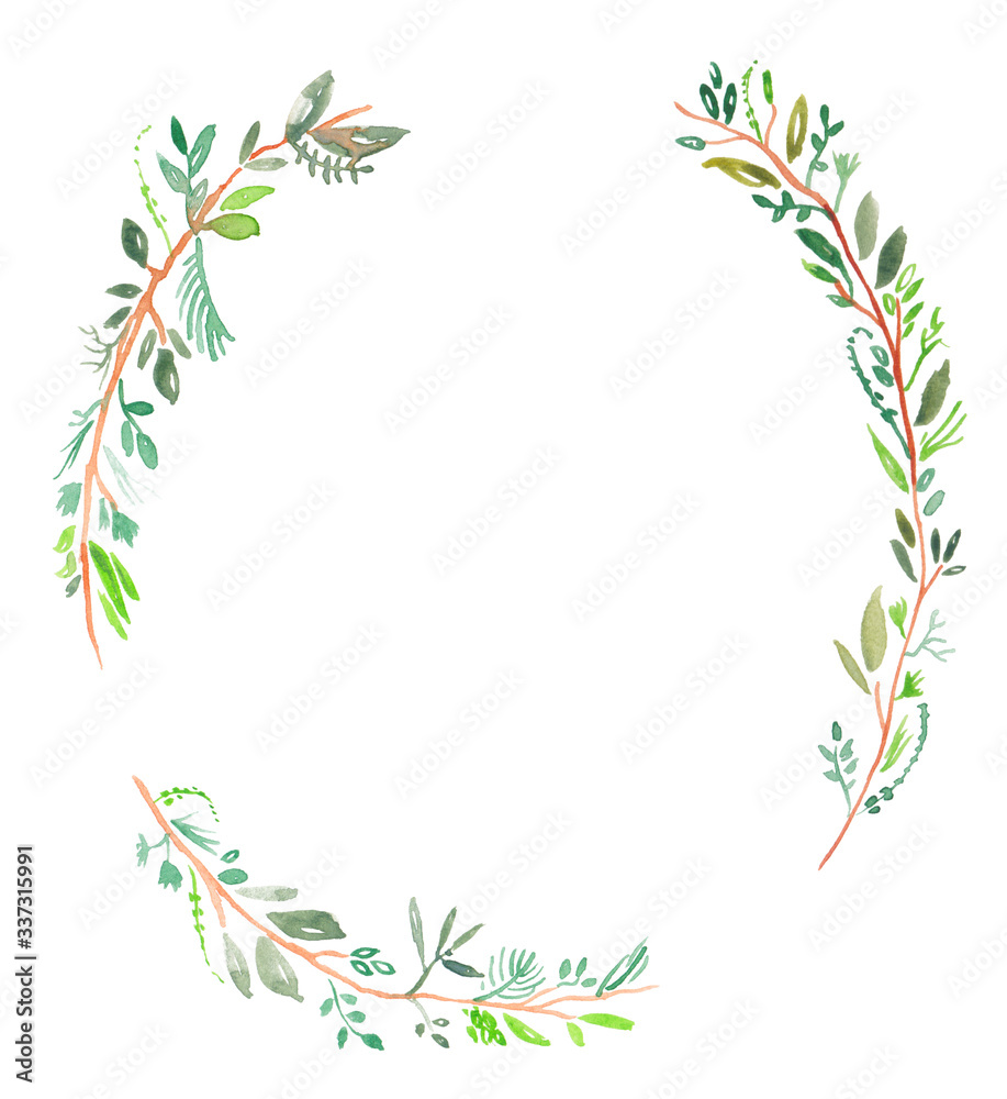 Open Leaf wreath painted in Watercolor Open Leaf wreath painted in Watercolor