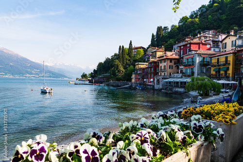 The view of Lake Como from the waterfront of the town of Varenna