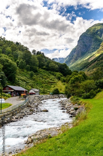 View on Mountainriver in Undredal (Gudvangen, Flam). Norway photo