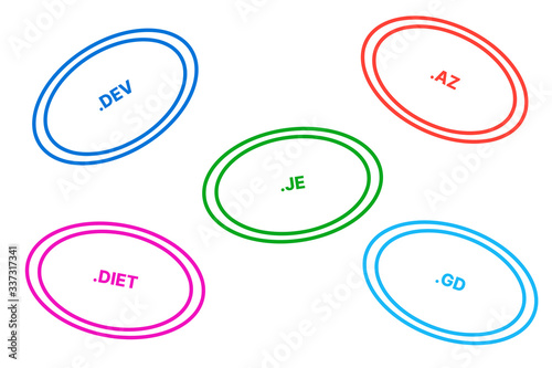 diet, dev, az, gd, je – World cloud with domain extensions / top level domains (TLDs) photo