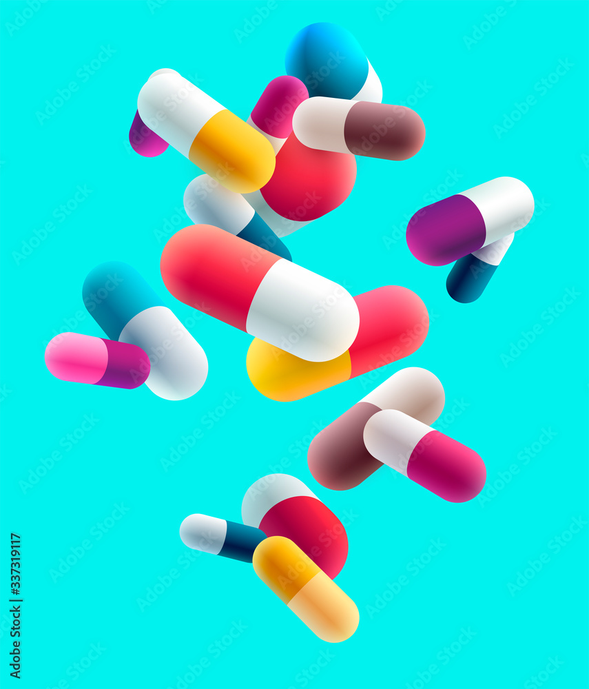 Colorful medical pills on blue background Colorful medical pills on blue background